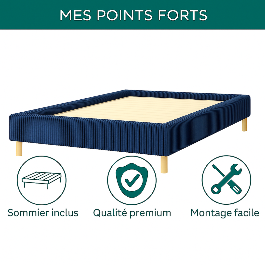 Cosy - Lit velours côtelé sans tête de lit cadre de lit bois