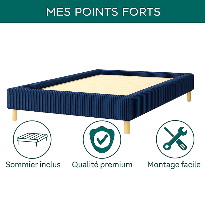 Cosy - Lit velours côtelé sans tête de lit cadre de lit bois