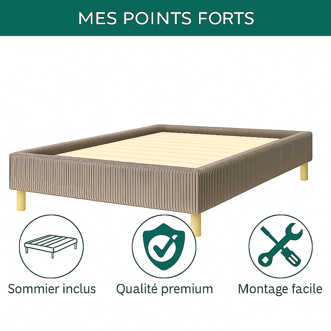 Cosy - Lit velours côtelé sans tête de lit cadre de lit bois