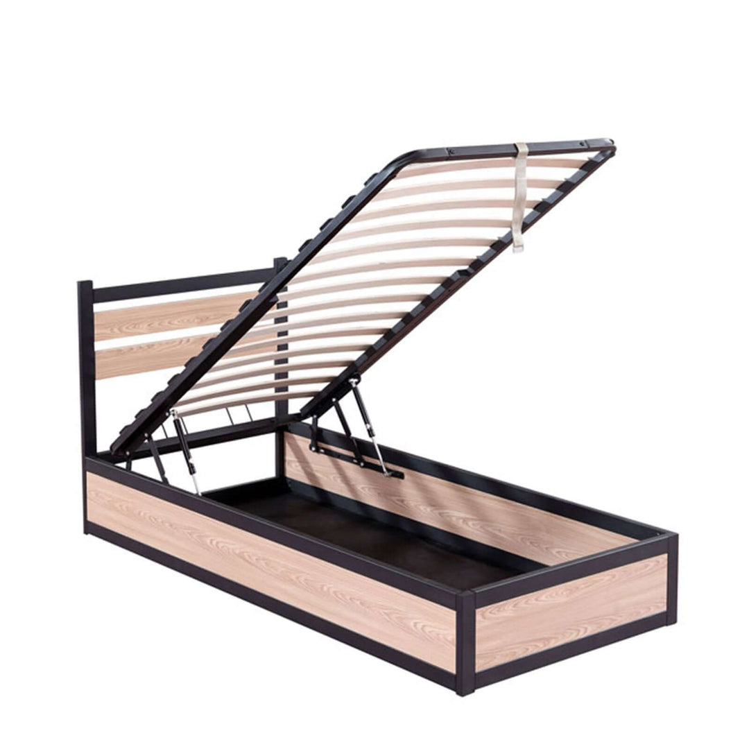 Soho - Lit coffre industriel avec tête de lit et sommier à lattes