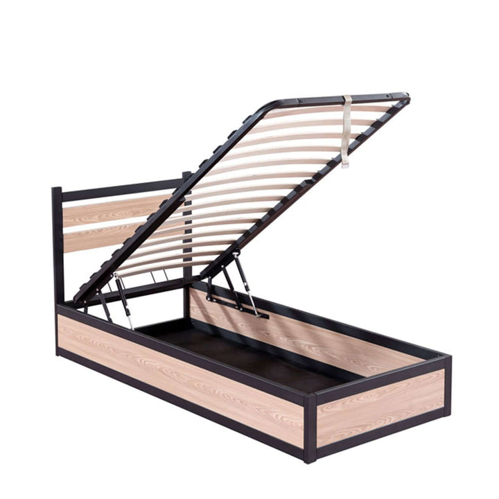 Soho - Lit coffre industriel avec tête de lit et sommier à lattes
