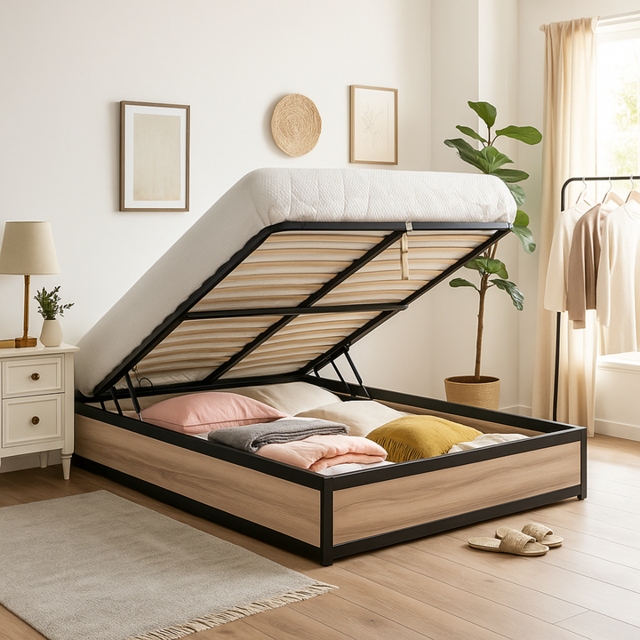 Factory - Lit coffre style industriel et sommier à lattes