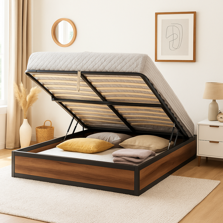 Factory - Lit coffre style industriel et sommier à lattes