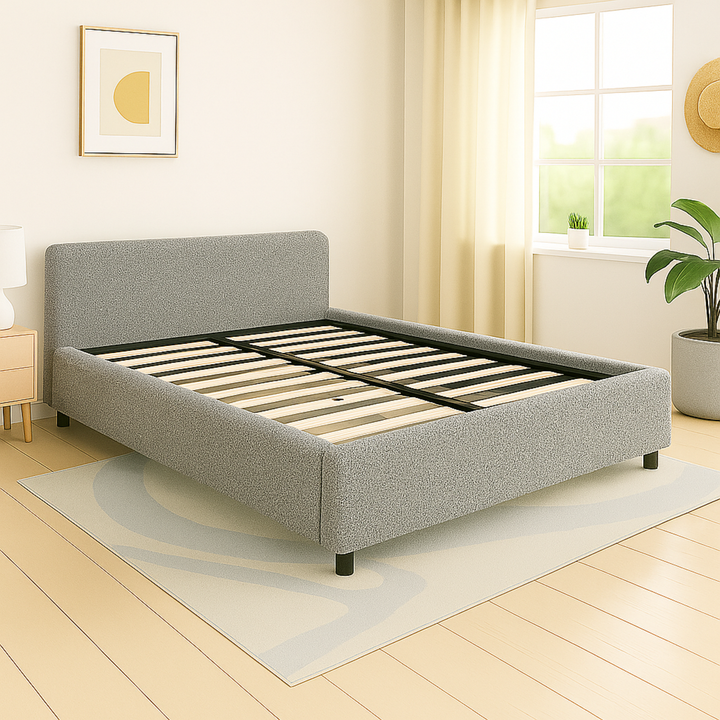 Loft - Lit coffre bouclette avec tête de lit et grand coffre