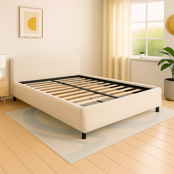 Loft - Lit coffre bouclette avec tête de lit et grand coffre