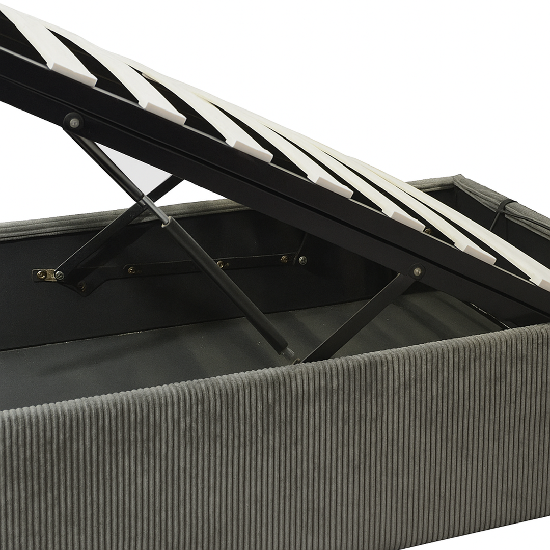 Loft - Lit coffre velours côtelé avec tête de lit et grand coffre