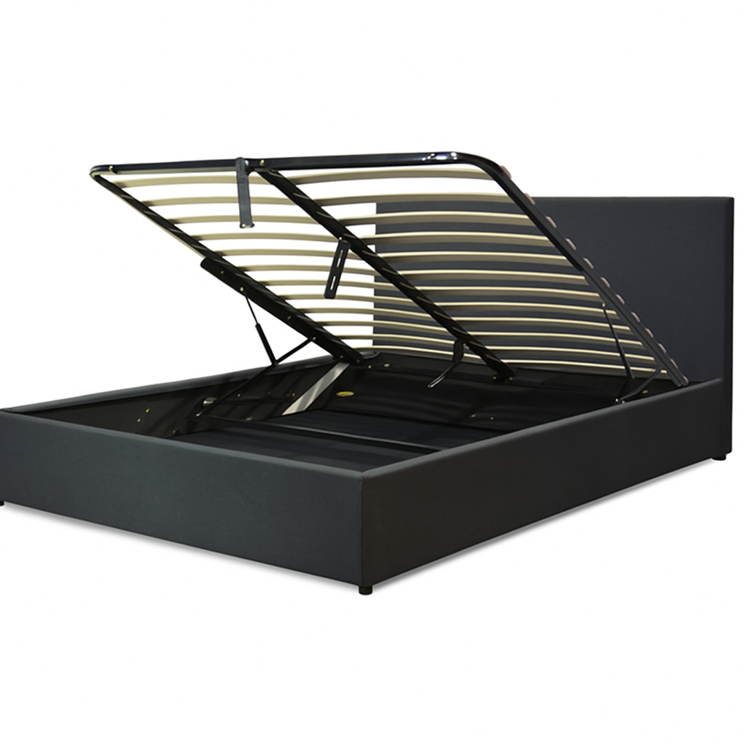 Loft - Lit coffre tissu avec tête de lit et grand coffre