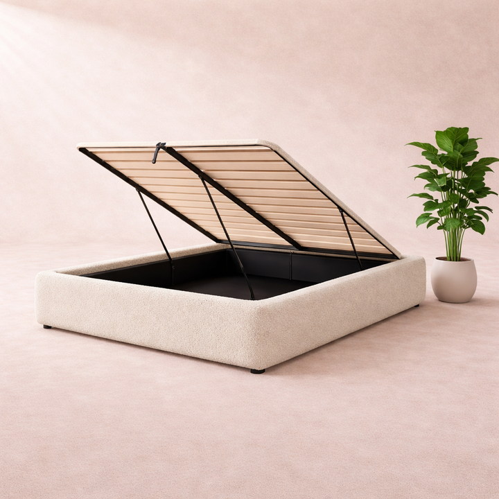 Cosy - Lit coffre électrique et cadre de lit en bouclette Beige