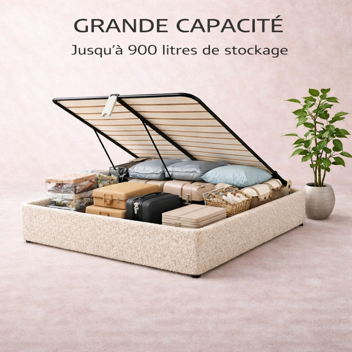 Cosy - Lit coffre électrique et cadre de lit en bouclette Beige