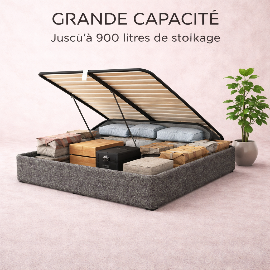 Cosy - Lit coffre électrique et cadre de lit en bouclette Gris