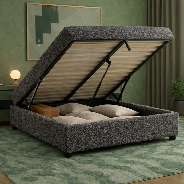 Cosy - Lit coffre électrique et cadre de lit en bouclette Gris