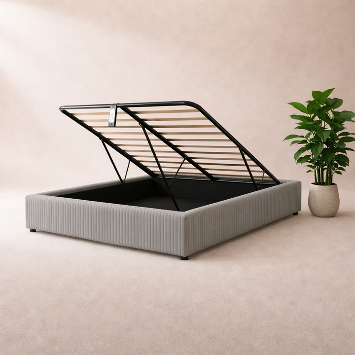 Cosy - Lit coffre électrique et cadre de lit en velours côtelé Gris