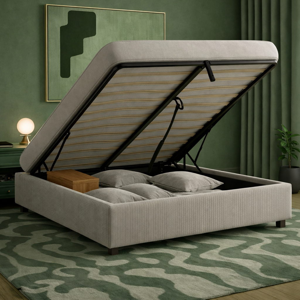 Cosy - Lit coffre électrique et cadre de lit en velours côtelé Gris