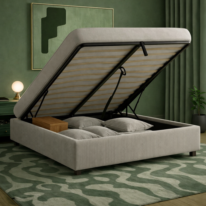 Cosy - Lit coffre électrique et cadre de lit en velours côtelé Gris