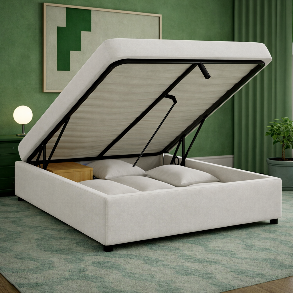 Cosy - Lit coffre électrique et cadre de lit en simili cuir Blanc