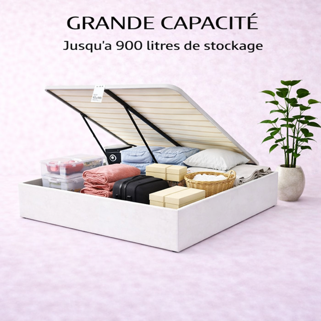 Cosy - Lit coffre électrique et cadre de lit en simili cuir Blanc