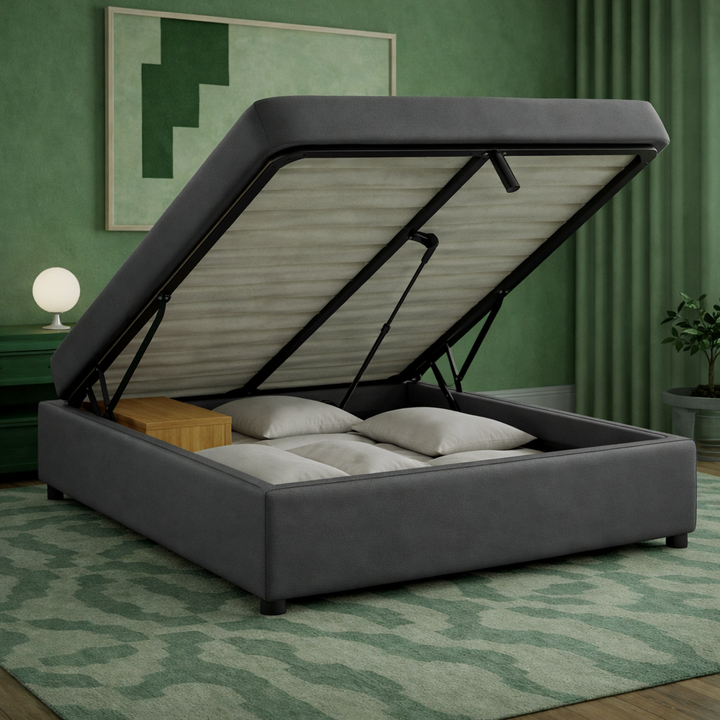 Cosy - Lit coffre électrique et cadre de lit en simili cuir Gris