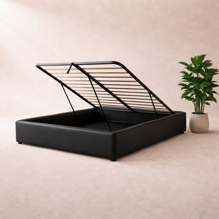 Cosy - Lit coffre électrique et cadre de lit en simili cuir Noir