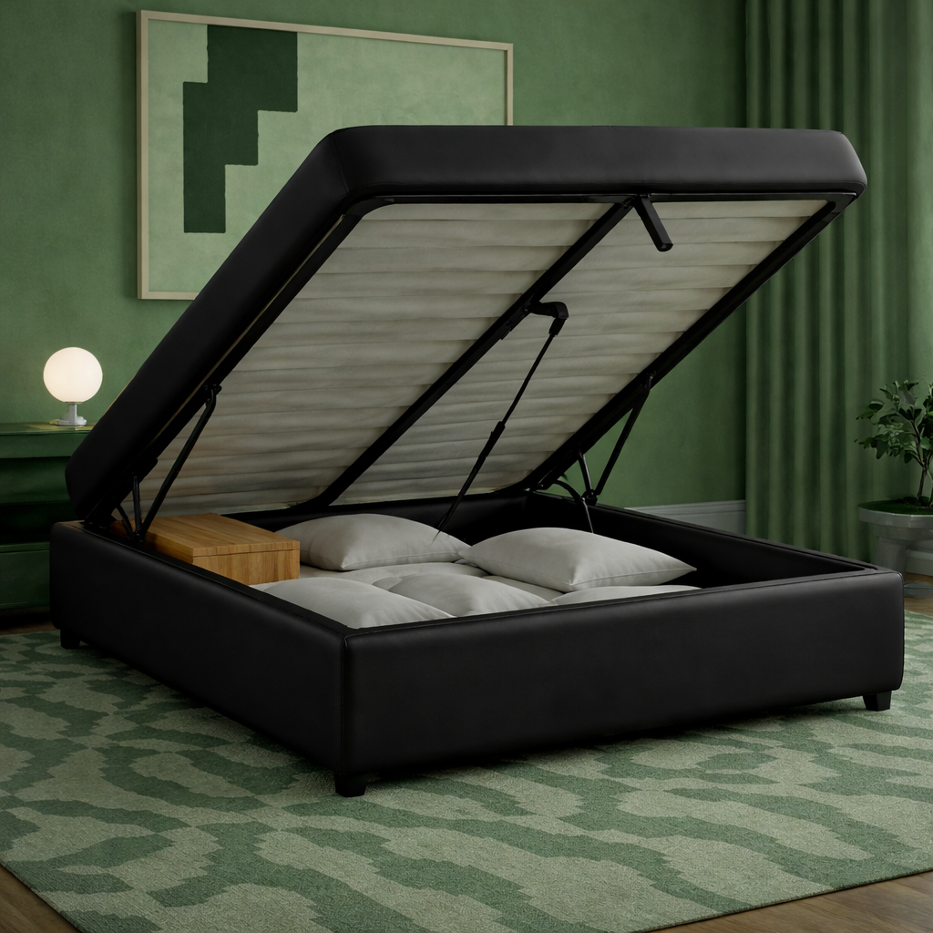 Cosy - Lit coffre électrique et cadre de lit en simili cuir Noir