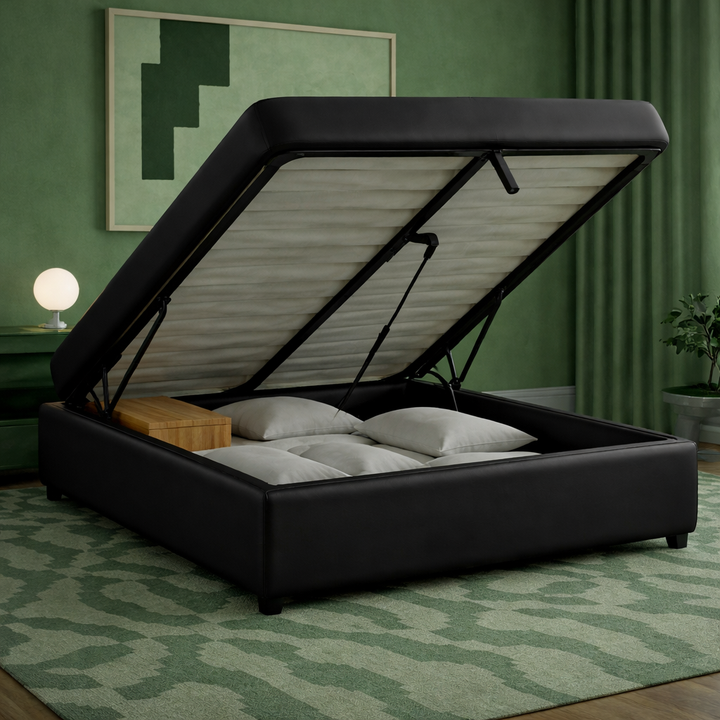 Cosy - Lit coffre électrique et cadre de lit en simili cuir Noir