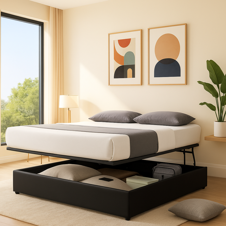 SmartLift - Lit grand coffre à ouverture horizontale et frontale Simili cuir