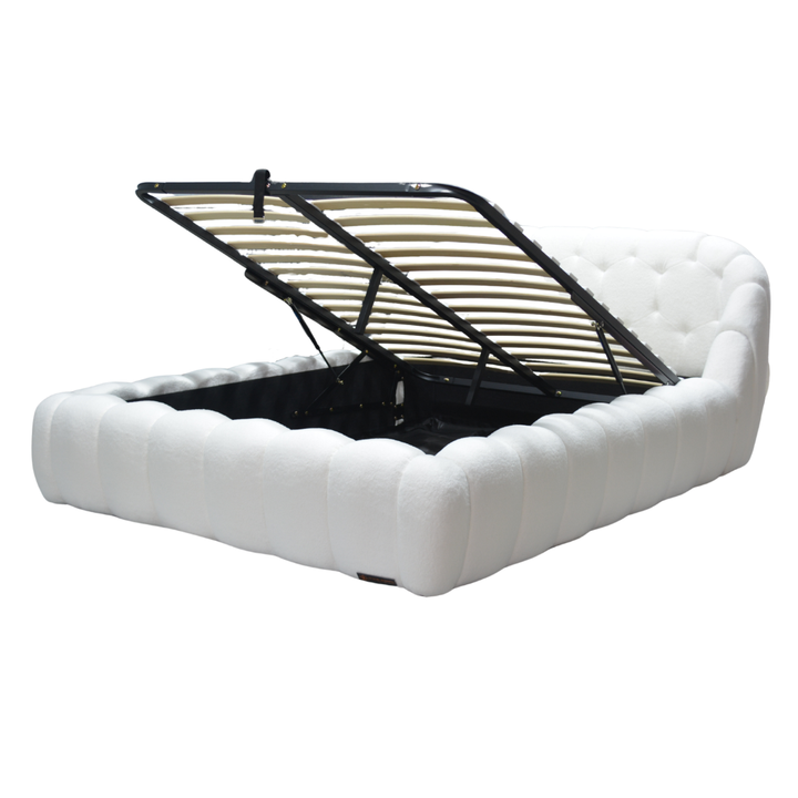 Bubble - Lit coffre bouclette, tête de lit, grand espace de stockage