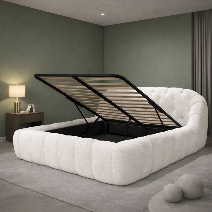 Bubble - Lit coffre bouclette, tête de lit, grand espace de stockage