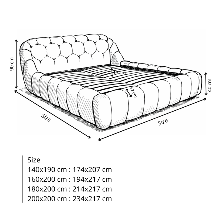 Bubble - Lit coffre bouclette, tête de lit, grand espace de stockage