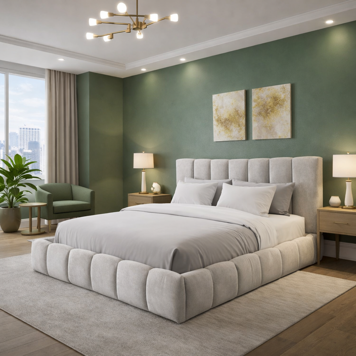 Everest - Lit coffre tissu épais, tête de lit, grand espace de stockage