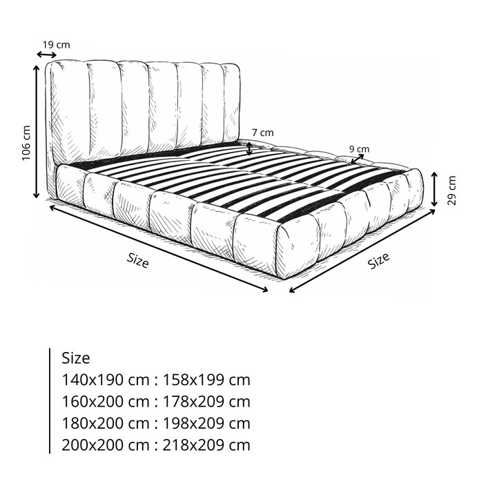 Everest - Lit coffre tissu épais, tête de lit, grand espace de stockage