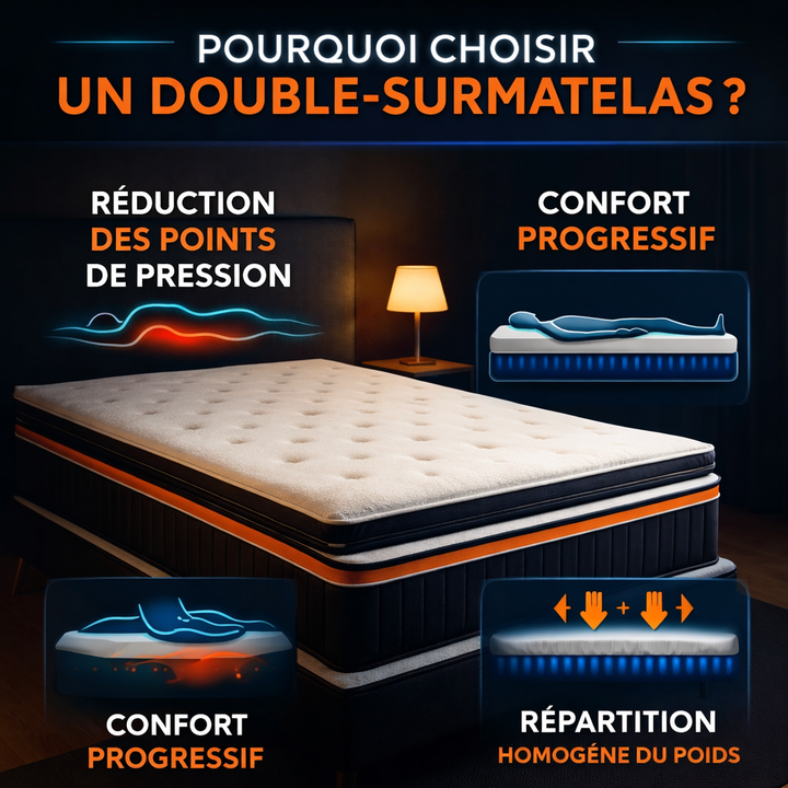 Geminus - Matelas avec double surmatelas mémoire de forme et bande aération