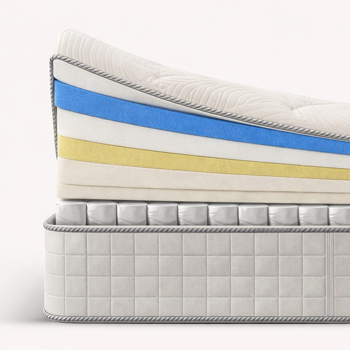 Serenitas - Matelas mémoire de forme, latex et ressorts ensachés surmatelas intégré