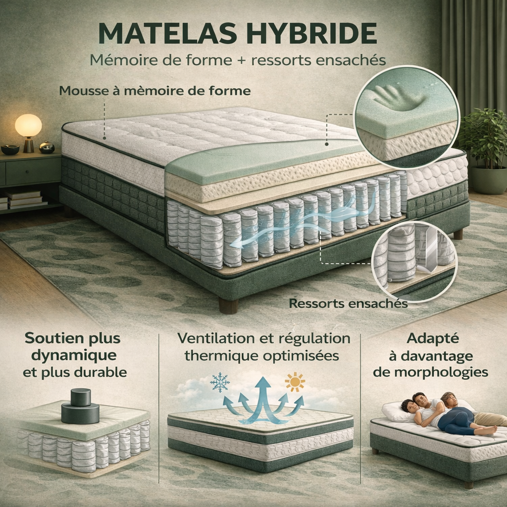 Fortis - Matelas mémoire de forme et ressorts ensachés antidouleur articulaire