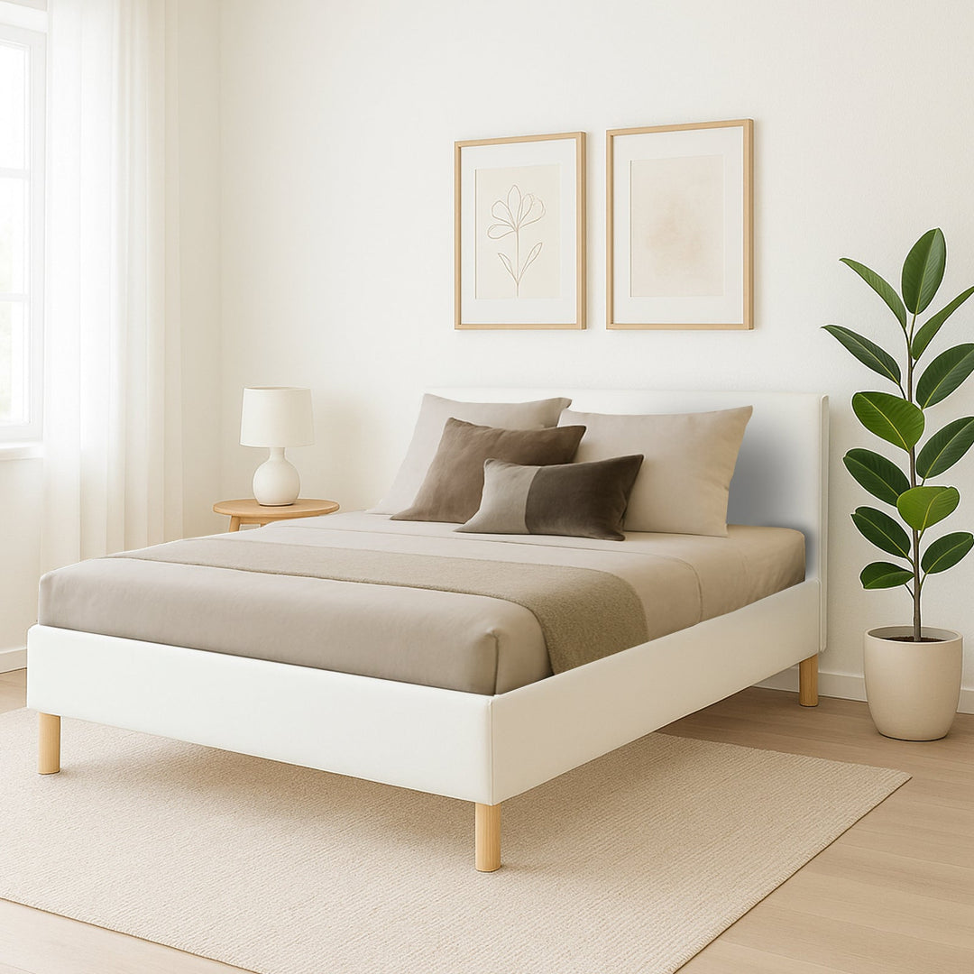 Loft - Lit simili cuir avec tête de lit design nordique et élégance intemporelle