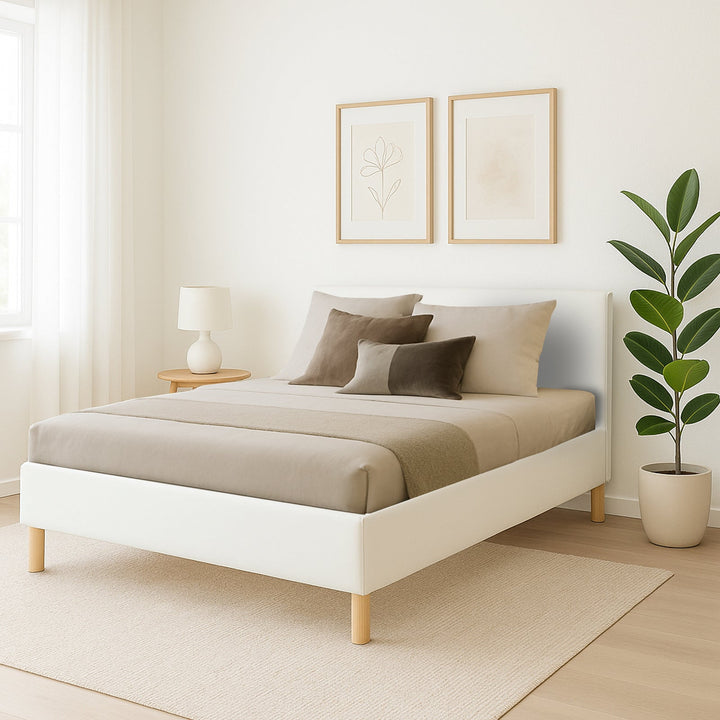 Loft - Lit simili cuir avec tête de lit design nordique et élégance intemporelle