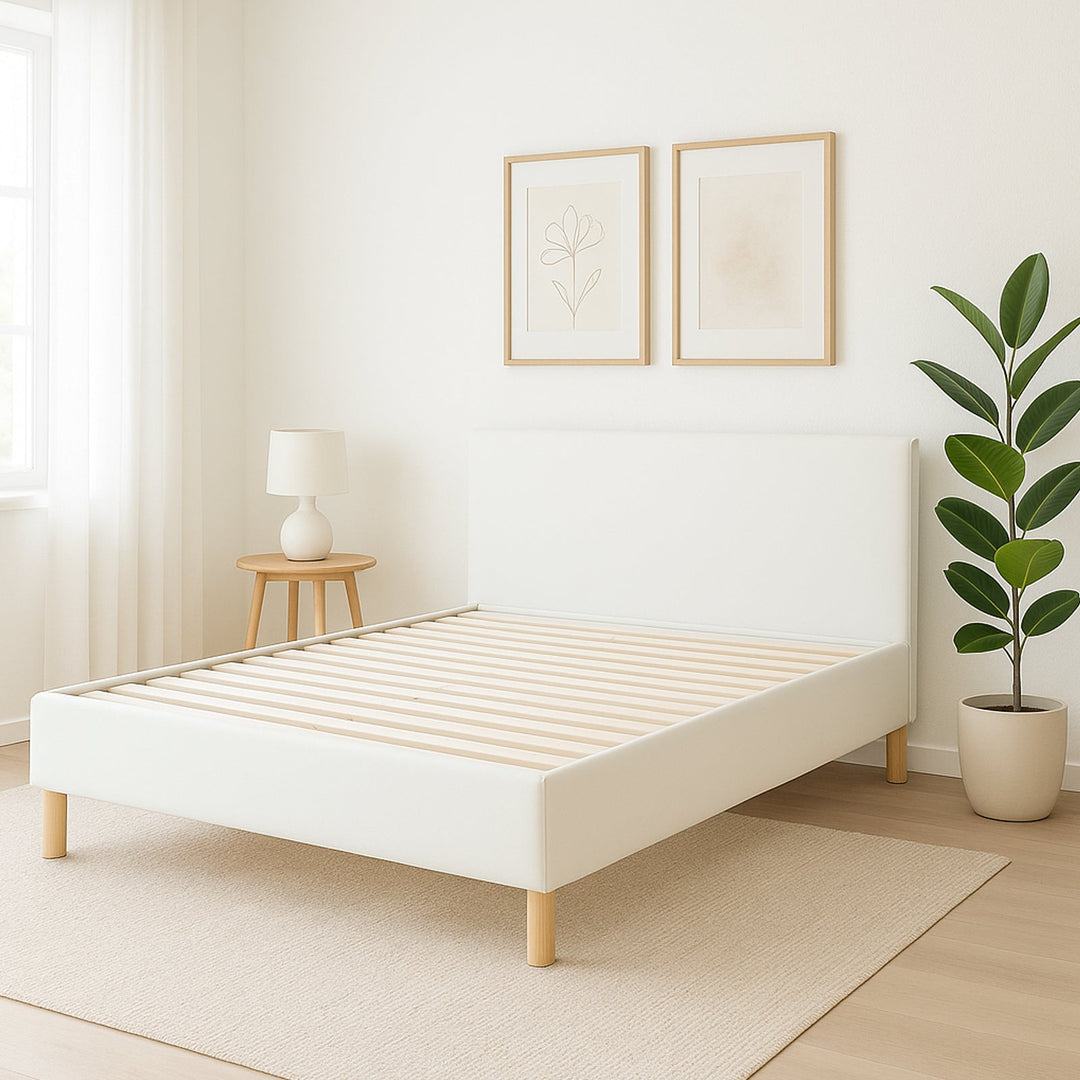 Loft - Lit simili cuir avec tête de lit design nordique et élégance intemporelle