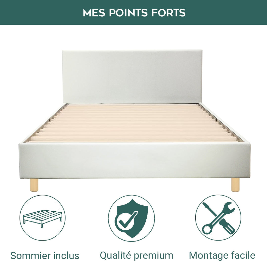 Loft - Lit simili cuir avec tête de lit design nordique et élégance intemporelle