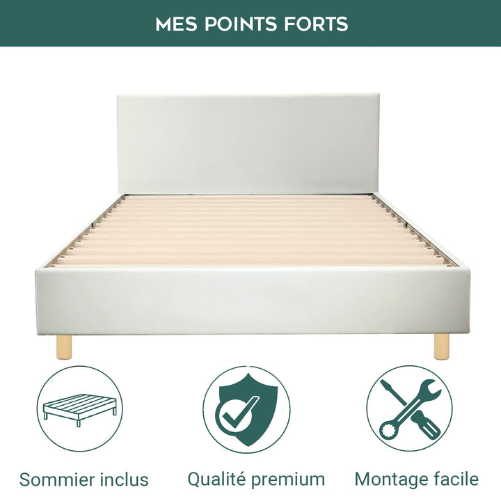 Loft - Lit simili cuir avec tête de lit design nordique et élégance intemporelle