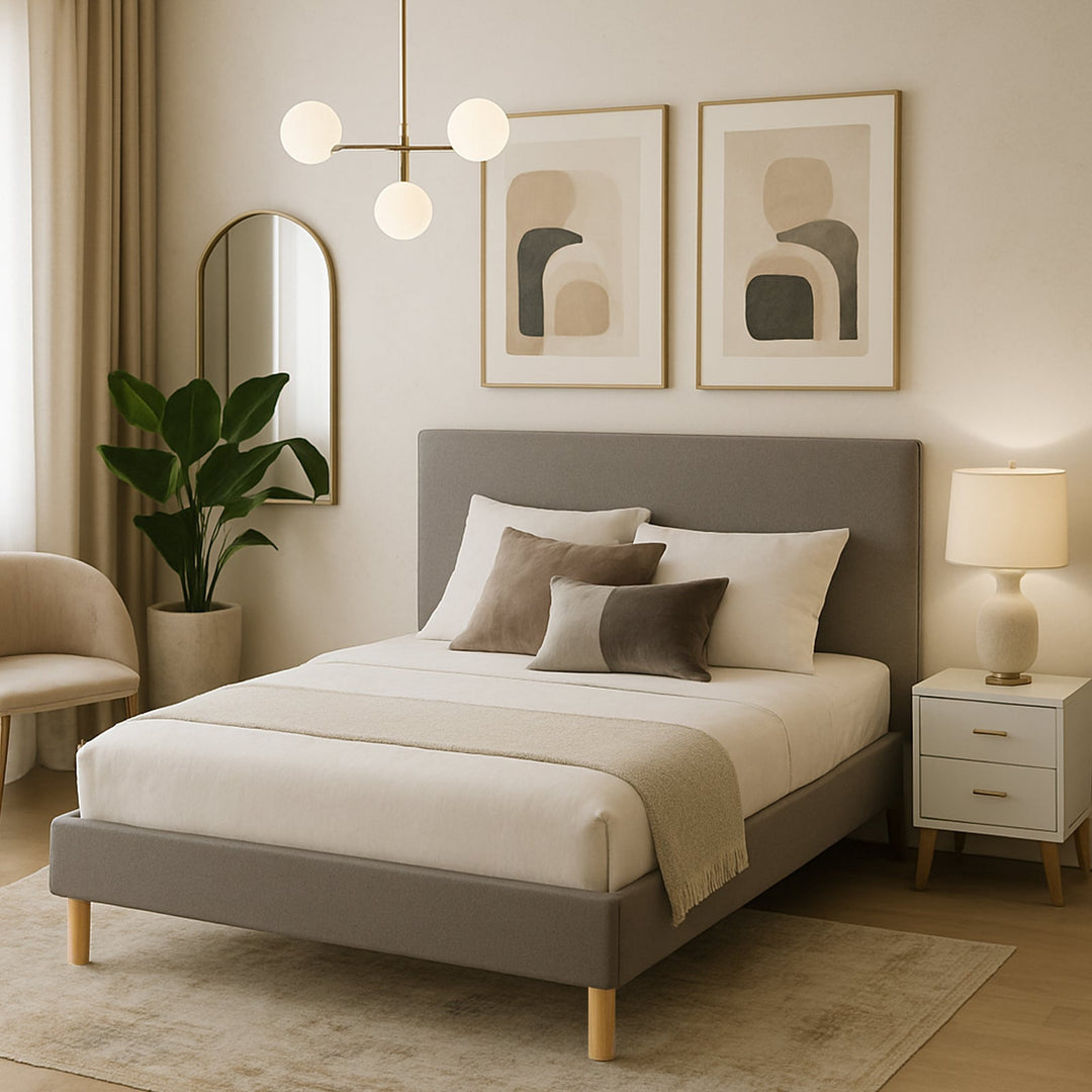 Loft - Lit simili cuir avec tête de lit design nordique et élégance intemporelle