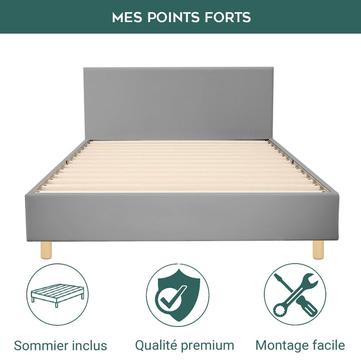 Loft - Lit simili cuir avec tête de lit design nordique et élégance intemporelle