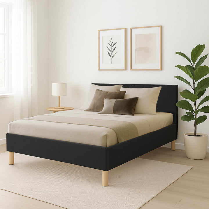 Loft - Lit simili cuir avec tête de lit design nordique et élégance intemporelle