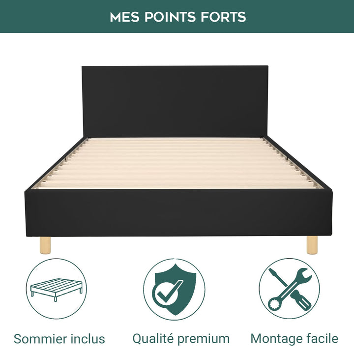 Loft - Lit simili cuir avec tête de lit design nordique et élégance intemporelle