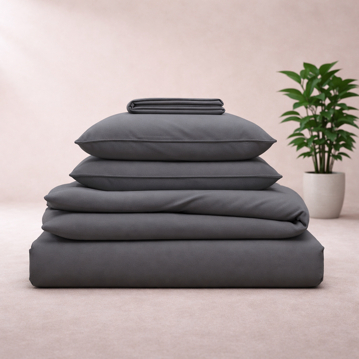 Harmonie - Parure de lit grise ardoise respirante, douce, hypoallergénique
