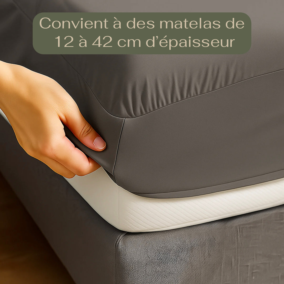 Harmonie - Drap housse gris ardoise respirant, doux et hypoallergénique