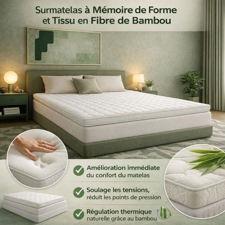 Bamboo ZEN - Surmatelas mémoire de Forme et bambou