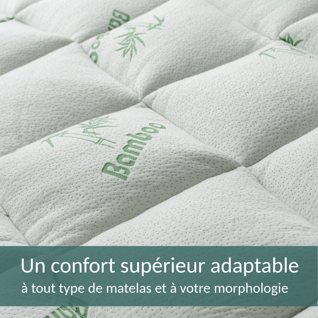 Bamboo+ - Surmatelas mémoire de forme et microfibre antidouleurs dorsales 8 cm