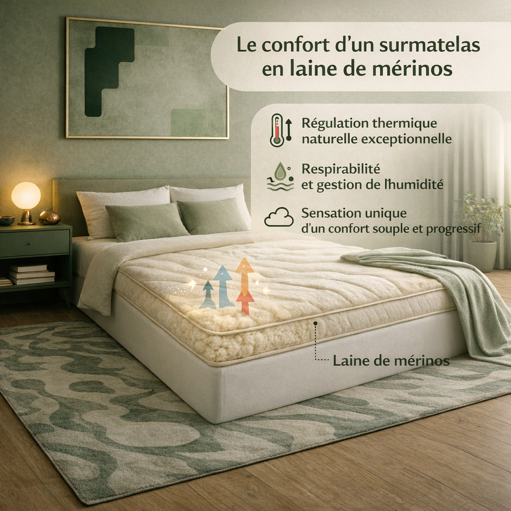 Boreal Bio - Surmatelas laine vierge mérinos bio thermorégulant