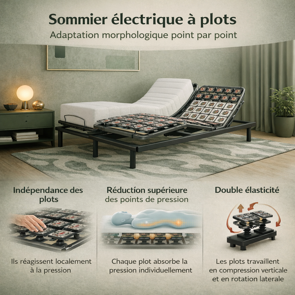 Multiplots - Sommier électrique à plots avec matelas haut de gamme et technologie OKIN