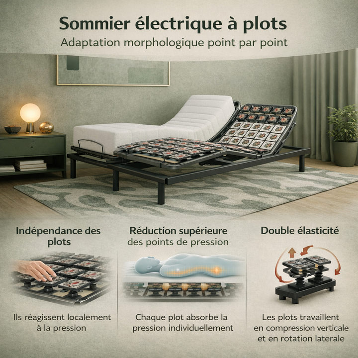 Multiplots - Sommier électrique à plots avec matelas haut de gamme et technologie OKIN