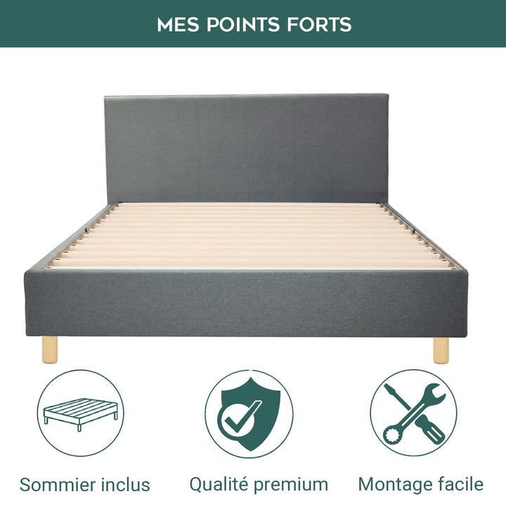 Loft - Lit tissu avec tête de lit design nordique et élégance intemporelle